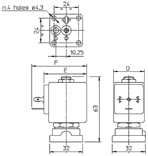 elektromagnitnyy klapan ode 21A1KV25 razmery