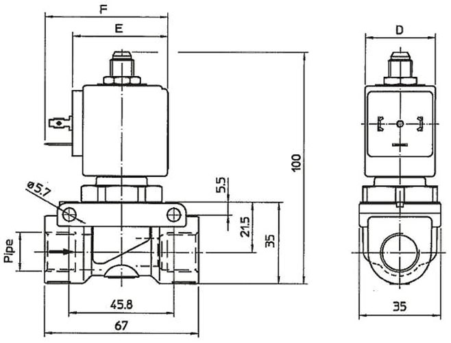 elektromagnitnyy klapan ode 21PW4F0V120 razmery